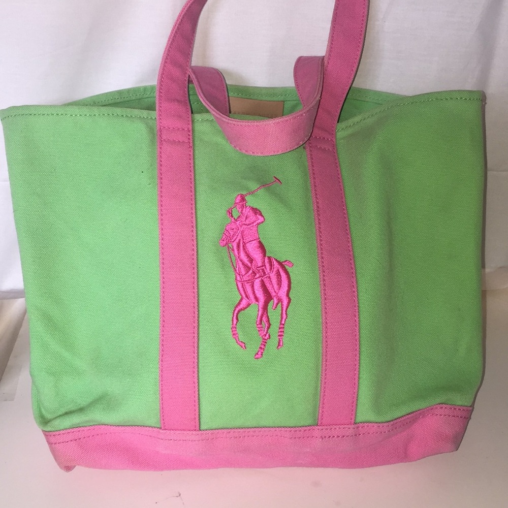 Hot Pink Bright Green Ralph Lauren’s Tote